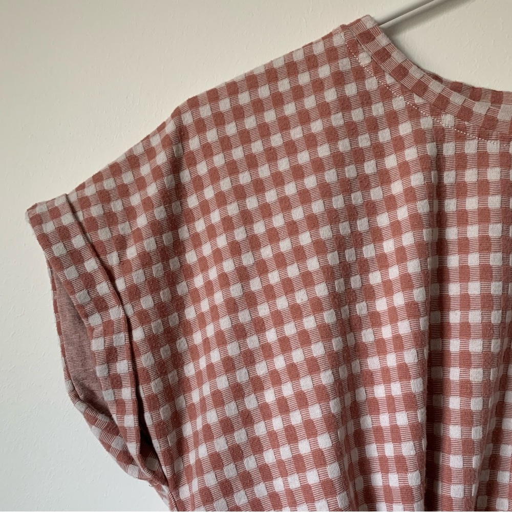 Lou & Gray for Loft Cuffed Short Sleeve Front Tie Pink & White Checkered Top - Picture 3 of 10